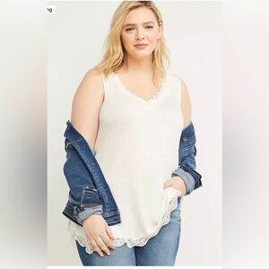 Lane Bryant Ivory Lace Trim Tank Top